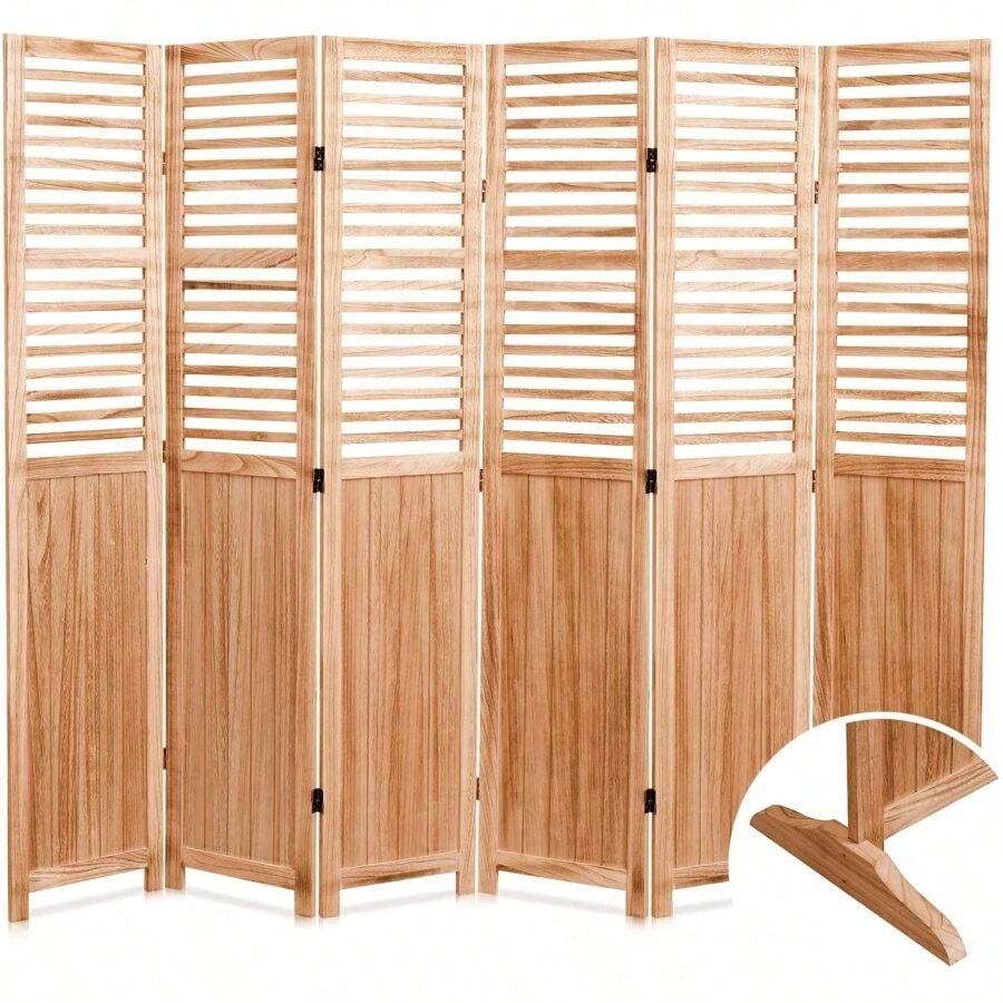 [Free Shipping] 82.8'' W X 65'' H 6 - Panel Solid Wood Folding Room Divider, Natural-XY903136 - 1 - View 1