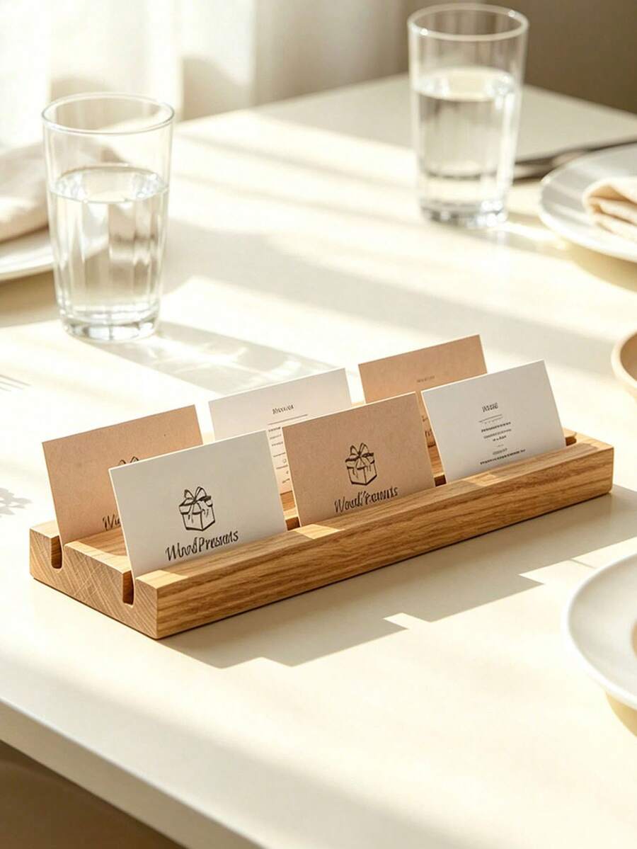 Wooden Business Card Holder: Multi Card Display, Reception Desk Stand - View 1