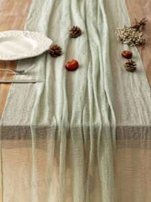 Sage Green Table Runner, 71/118 Inches, Rustic Bohemian Gauze Table Runner, Suitable For Wedding, Bridal Shower, Summer Home Decor And More - Green - View 2