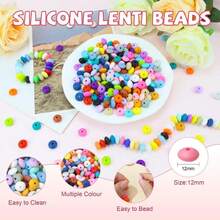 200pcs Silicone Lentil Beads, 12mm Silicone Abacus Bead For Keychain Making Focal Bead Bulk For Necklace Bracelet Jewelry DIY Crafts Accessories - Multicolor - View 4