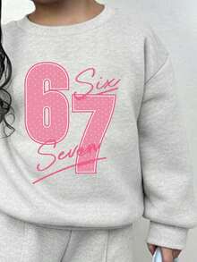 Tween Girl Digital Pattern Print Crew Neck Long Sleeve Top And Long Pants - Grey - View 4