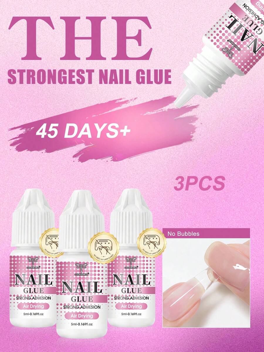COLOURSMILE Kit Lem Kuku 6 PCS 5ml, Perekat Cepat Kering & Tahan Lama untuk Kuku Akrilik, Kuku Tempel, Tip Kuku Palsu & Seni Kuku
