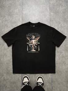 Tricou pentru bărbați, croială regular, cu imprimeu, mânecă scurtă - Negru - Vizualizare 2