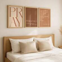 3pcs Frameless Terracotta Christian Bible Verse Canvas Posters, Minimalist Pray/Psalm 46:5/Proverbs 31:25 Wall Art Prints, Aesthetic Religious Room Decor, Holiday Decoration Gift - Brown - View 7