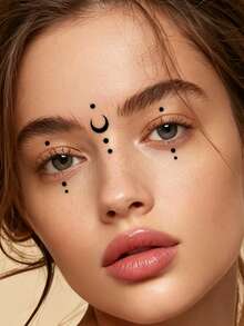 ملصق وشم مؤقت بتصميم واقعي مزيف، نمط مدمج من ثلاث أعمدة مع هلال عمودي ونقاط بأسلوب بسيط، 1 قطعة، مناسب للاستخدام اليومي وهدايا حفلة العزوبية والمهرجانات الموسيقية والألعاب والتخرج، يدوم 3-5 أيام - الأسود - مشاهدة 3