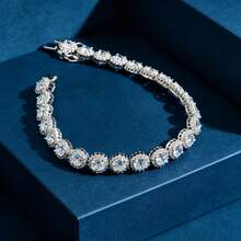 2pcs/Set White Gold Plated Jewelry Set 5MM Floral Halo Cubic Zirconia Tennis Bracelet & 6.0MM Round 4-Prong White Cubic Zirconia Stud Earrings - White - View 7
