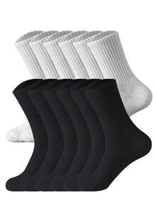 6 Pares/10 Pares/12 Pares/20 Pares Meias Grossas de Inverno Pretas & Brancas para Homens, Moda, Casual, Esportes ao Ar Livre, Meias Altas Ajustadas até o Joelho, Meias Altas Casual de Negócios para Férias - Multicolorido - Visão 10