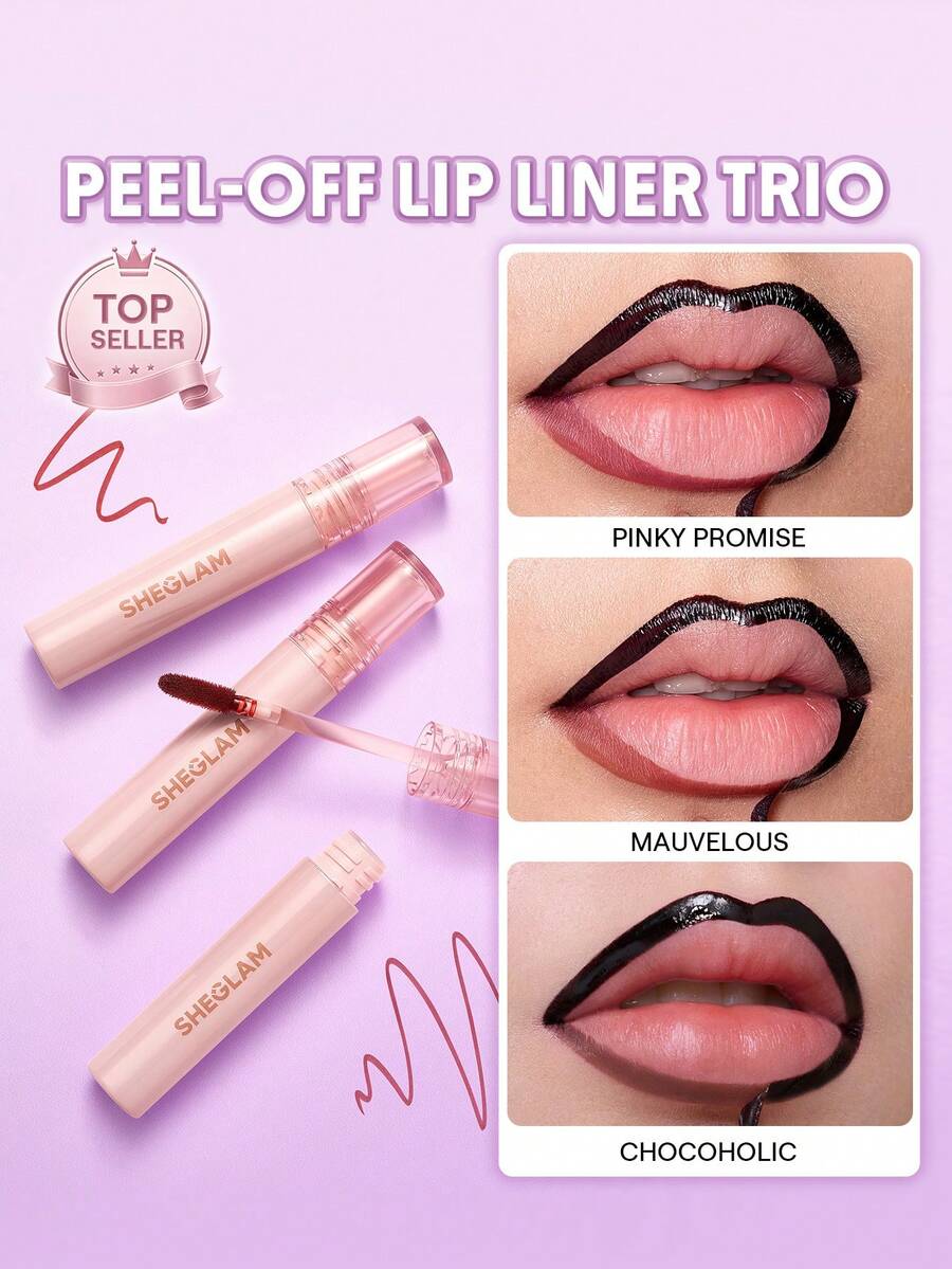 SHEGLAM [3Pcs] Fall In Line Peel-Off Lip Liner Stain Bundle Set - Pinky Promise+Mauvelous+Chocoholic - View 1