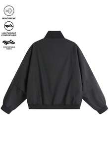 Modcrash Men Minimalist Workwear Jacket, Plain Stand Collar Zip Coat With Snap Buttons Pockets, Daily Commute Outerwear Fall/Autumn/Winter - Black - View 5