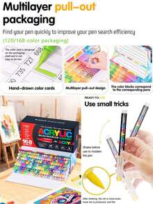 Guangna Classic 200/168/120/100/72/48/36/24 Colors Acrylic Paint Markers, Smooth Acrylic Ink, Rich Colors, Comprehensive Color Classification, Layerable, Strong Coverage, Felt Tip, Suitable For Canvas, Rock Painting And More - Multicolor - View 6