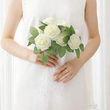 50/25/5pcs White Artificial Rose Flowers With Stems And 6 Leaves, Realistic Fake Roses, DIY Wedding Bouquet, Bridal Gift, Tabletop And Home Decor, Elegant Floral Arrangement, No Vase Needed - White - View 7