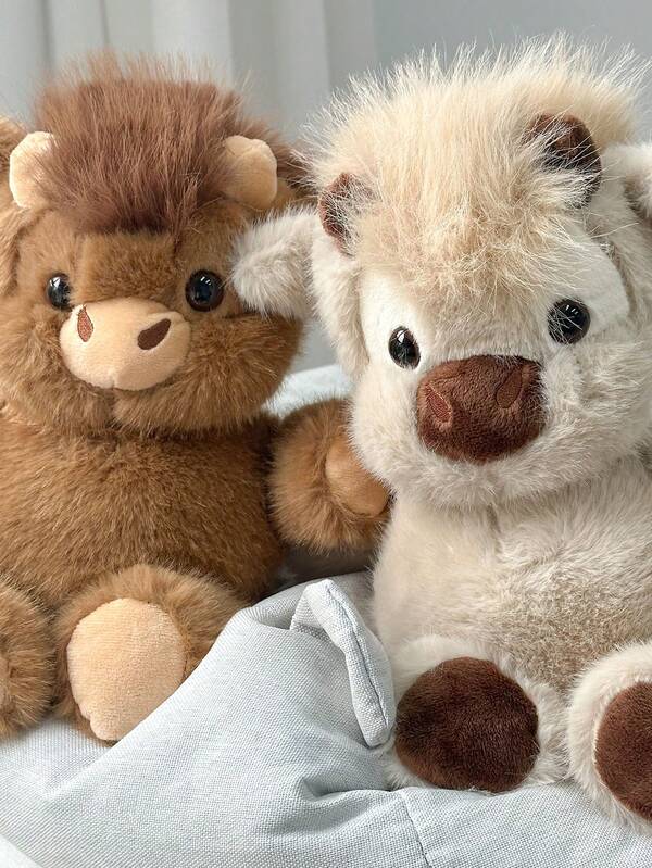 1pc Large Fluffy Highland Cow Plush Doll, Long Fur Scottish Highland Cow Plush, Pink/White/Cream/Brown Optional, Large Farm Animal Sofa Cushion Decor, Suitable For Children, Girls And Farm Plush Collectors Birthday, Christmas, Valentine's Day Gifts