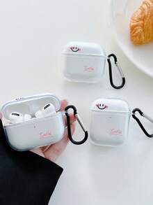 1個透明防震藍牙耳機保護殼，腮紅笑臉與「Smile」字母印花，含1個防丟耳機殼掛鉤，Ins風可愛卡哇伊耳機保護套，時尚耳機配件，適用於耳機充電盒，快速出貨 - 彩色 - 查看 4