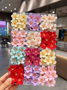 20入彩色布藝花朵髮夾，馬卡龍清新色，鱷魚夾式牢固不扯髮，適合女孩編髮與披肩髮裝飾，海灘度假、日常穿搭清新百搭髮飾 - 玫紅色 - 查看 9