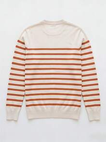 SU ER 1pc Men's Casual Striped Knit Sweater, Autumn/Winter - Burnt Orange - View 9