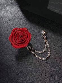 1pc Korean Style Groom & Groomsman Wedding Corsage, Handmade Fabric Rose Brooch With Tassel Chain, Men's Suit Accessory For Formal Wear - Corsage - View 2