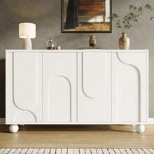 Sideboard (120*35*71cm), Storage Unit For Dining Room And Living Room, Sideboard With Storage Space, Anti-Tip, Modern, Sleek Design Sideboard With Adjustable Top, White (N620P240714W) - 白色 - 查看 4