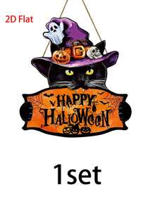 1 Set Halloween Door Decor - Witch Hat, Black Cat And Happy Halloween Banner - Indoor/Outdoor Hanging Decoration - Suitable For Halloween Party, Home Decor Or Gift - Vintage Halloween Door Decor - Multicolor - View 11