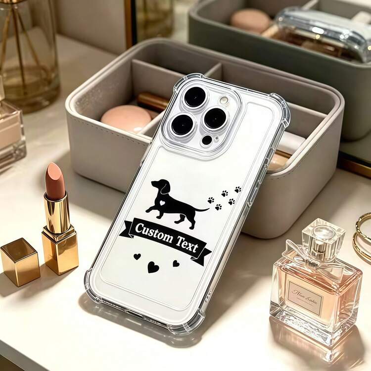1pc Customizable Personalized Four-Corner Transparent Anti-Drop Phone Case, Personalized With Puppy Pattern And Custom Text Name, Fashionable, Colorful, Cute, Minimalist, Kawaii Style. Unique Customized Phone Case, Anti-Scratch, Anti-Fingerprint, Personalized Design With Letter Name - Clear - View 7