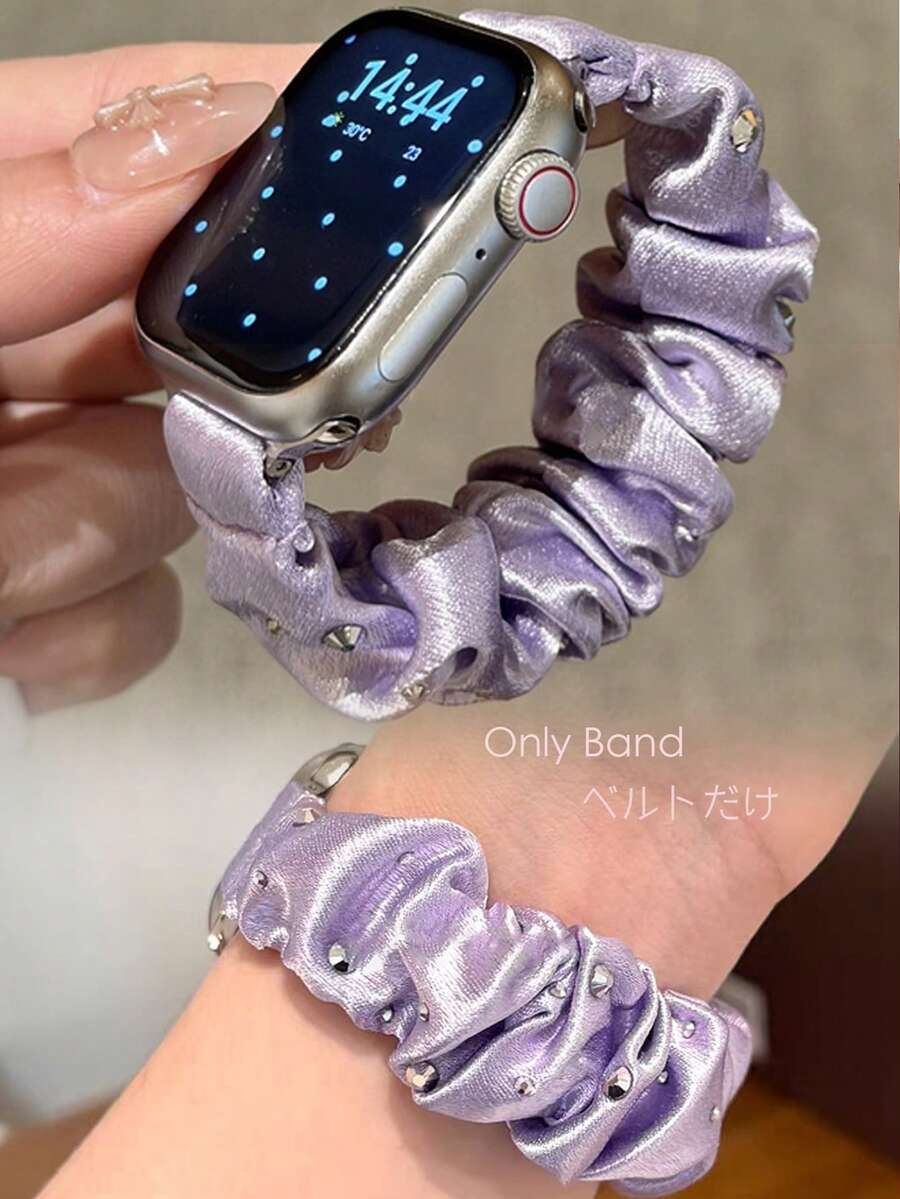 1pc Purple Satin Rhinestone Elastic Hair Tie Watch Band Compatible With Apple Watch Series 11/10/9/8/7/6/5/4/3/2/4/1/Ultra/SE/38/40/41/42/44/45/46/49mm, Women's Shiny Decorative Wristband, Smart Watch Band Accessory Summer Hair Tie Strap, Affordable Wristband
