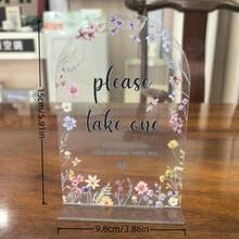 1pc Elegant Floral Wedding Sign - Curved Tabletop Decor With "Please Take One" Text, Pastel Floral Pattern (Pink, Yellow, Green) - Lightweight Acrylic Wedding Party Decoration, Suitable For Welcoming Reception, Bridal Shower, Anniversary - Easy To Install - A - View 6
