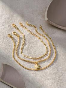Niche Fresh Multi-Strand Starry Pendant 3 Pieces Set Versatile Commuter Thin Bracelet - Yellow Gold - View 3