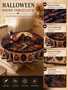 1pc-Halloween Tablecloth, Haunted House Black Cat Pumpkin Candy Table Cover, Spooky Gothic Fall Holiday Table Decor For Dining Room Kitchen, Party Home Decoration, Indoor Outdoor Tabletop Cover - Multicolor - View 2