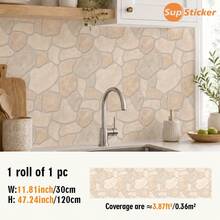 SUPSTICKER 1 捲鄉村風鵝卵石紋理 PVC 自黏壁紙，防潮，11.81x47.24/141.73 英吋，適用於水槽、櫥櫃、洗衣房牆面 - 彩色 - 查看 11