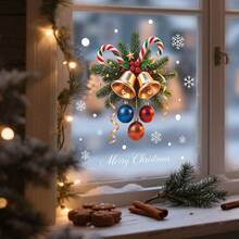 1pc Christmas Pine Branch Bell Colored Ball Window Decal For Kitchen,Restaurant,And Other Window Surfaces Decor,Removable Window Stickers,Vinyl Window Decals - Multicolor - View 3