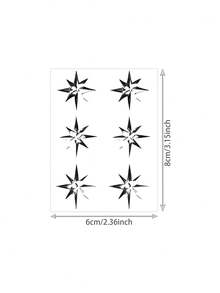 1件裝草本深色多點星形迷你正方形臨時紋身貼紙，仿真紋身，適用於單身派對伴手禮、音樂節、遊戲與畢業禮物，可維持7-14天 - 黑色 - 查看 2