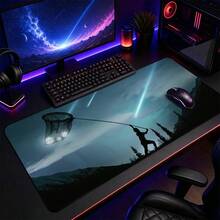 Thảm bàn phím gaming cỡ lớn Silhouette Man Catching Shooting Star, in nghệ thuật bầu trời sao băng núi sương mù, đế cao su chống trượt, tấm lót chuột kéo dài chống nước, trang trí máy tính để bàn gaming - Xem 4