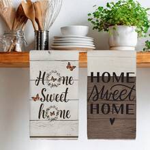 2件組「Sweet Home」標語蝴蝶印花超細纖維廚房毛巾，復古風 40*60cm 長方形抹布、桌布、手巾，廚房裝飾、居家浴室裝飾，鄰居喬遷禮物，廚房餐巾與抹布，家居裝飾 - 淺灰色 - 查看 8
