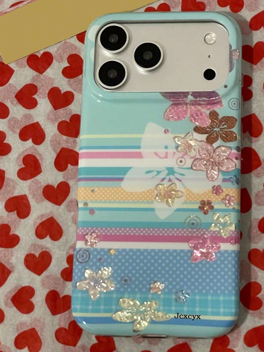 Casing Ponsel Mewah Baru dengan Motif Bunga Garis-garis Warna-warni, Polka Dot, Glitter, Rhinestone, dan Payet, Kompatibel dengan iPhone 18 Pro Max 18 Pro 17 Pro Max 17 Pro 16 Pro Max 15 Pro Max 13 14 Pro Max 12 Pro 15 Plus 11. Pelindung Belakang Lembut Artistik - Bunga bergaris - View 1