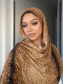 1pc Women's Bohemian Style Fashion Ink Painting Leopard Print Scarf, Spring/Summer Street Casual Hijab Sun Protection Shawl, Suitable For Daily Wear, Suitable For Summer Beach - Deer Spots - View 3