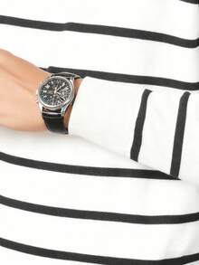 Men's Spring Autumn Fashion Minimalist Black Striped Crew Neck Long Sleeve Sweater - White - View 8