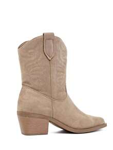 Bottines Santiagos en Suédine à Broderies Folk – L'Espriit Western Citadin - كاكي - مشاهدة 4