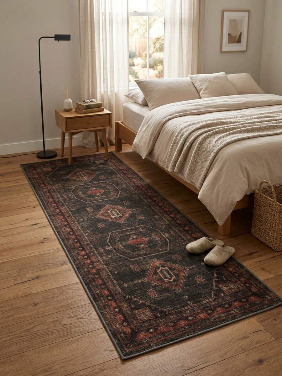 1pc American Classic Distressed Artistic Moroccan Classical Persian Totem Long Runner Rug, Bathroom, Kitchen, Doorway, Entrance, Hallway, Bedside, Living Room, Bedroom, All-Season Soft Machine Washable Mat, Aesthetic Home Decor - Multicolor - View 1