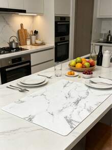 1 Roll Small 30cm/11.81in Wide Marble Pattern Moisture-Proof Mat, Wavy Texture Design, Flat Non-Slip Easy To Clean. Multi-Functional EVA Plastic Material, Protects Your Stove And Cabinet From Oil Stains, Also Suitable For Dining Table, Refrigerator, Freezer, Drawer And More - Marble - View 3