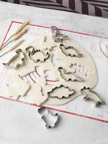1 Set 430 Stainless Steel 8pcs Mini Dinosaur Series Cookie Cutters, Suitable For Baking, Candy Making And Cake Decorating, Stainless Steel Pastry Cutter Set, Baking Molds, Cookie Cutters, Baking Tools, Kitchen Accessories - Silver - View 1