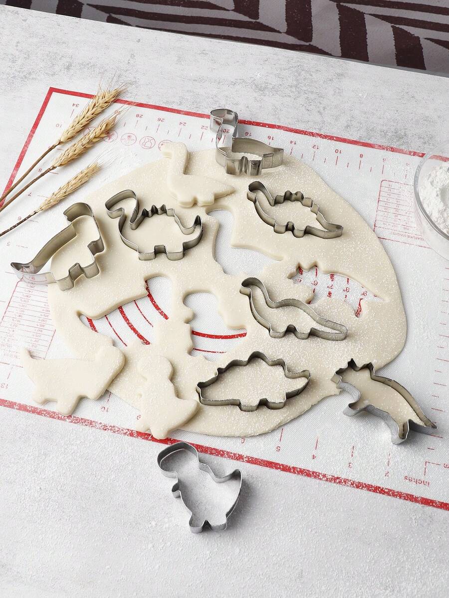 1 Set 430 Stainless Steel 8pcs Mini Dinosaur Series Cookie Cutters, Suitable For Baking, Candy Making And Cake Decorating, Stainless Steel Pastry Cutter Set, Baking Molds, Cookie Cutters, Baking Tools, Kitchen Accessories - Silver - View 1