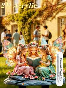 2D Flat, 1pc Meditation Wings Fairy Cat, Garden Stake Decor, Outdoor Decor (17cm/6.69inch), Home Decor, Room Decor, Patio Decor, Gardening Supplies, Back To School, Wedding Decor, Mother's Day Gift, Spring Celebration And Garden Display, Acrylic Print, Ideal Gift For Friends - Colorful - View 8