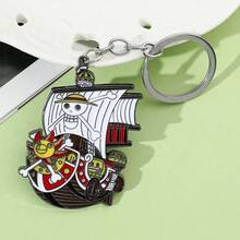 3pcs Anime One Piece Metal Enamel Keychain Luffy Straw Hat Dog Tag Thousand Sunny Ship Pendant Key Ring Cosplay Accessories Gift For Anime Fans - Multicolor - View 7