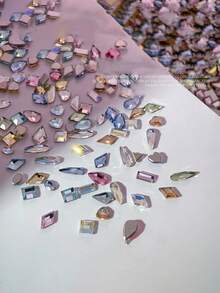 20pcs Sparkling Colorful Rock Candy Zirconia Flat Back Nail Rhinestones, Flower Cut Flat Back Rhinestones Nail Decor, Sparkling K9 Beveled Small Flat Back Asymmetrical Rhinestones, Colorful Mixed Nail Rhinestones Glitter Nail Nail Charms - 彩色 - 查看 5