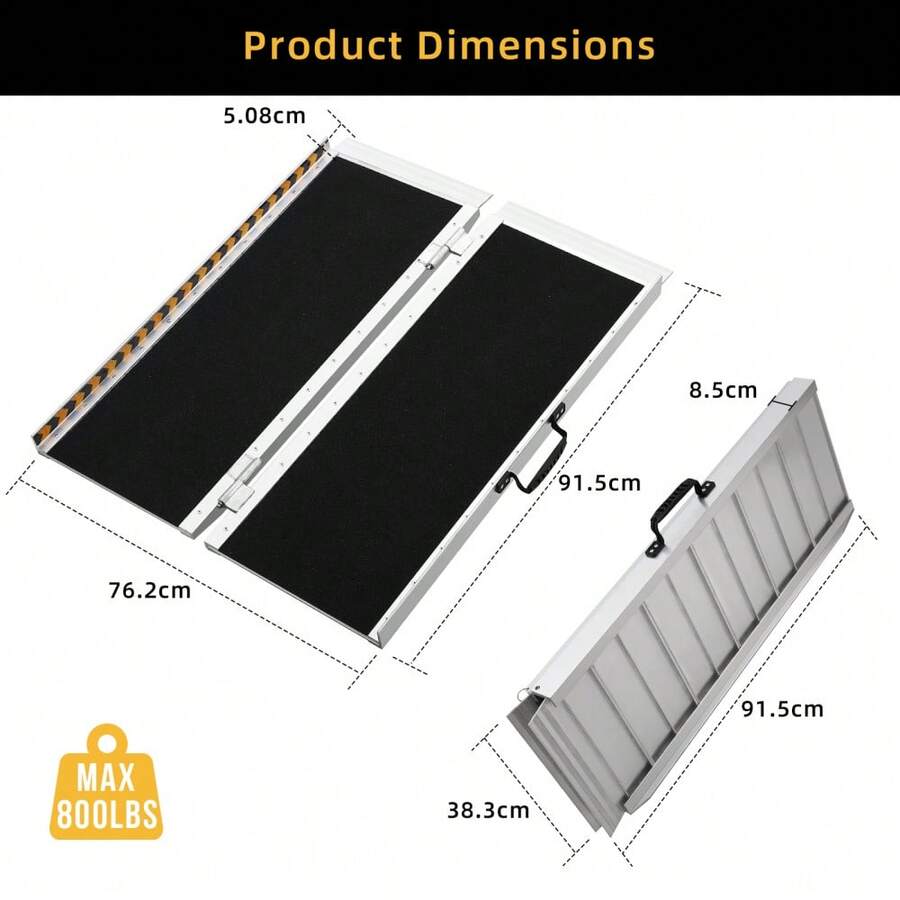 Lightweight Folding Handicap Access Ramp, Non-Slip Aluminum Wheelchair Ramp with Carry Handle, 800 Lbs Capacity for Indoor & Outdoor Steps, Doorways, Curbs, Scooters and Hand Carts - 800 libras. 3 pies - Ver 1