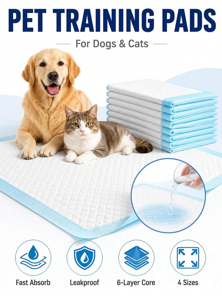 Disposable Pet Pee Pads, Super Absorbent Puppy Training Pads, Leak-Proof Bottom, Quick-Dry Pet Toilet Pads, Suitable For Dogs, Puppies, Cats And Small Pets, Ideal For Indoor Use, Cages, Travel And Floor Protection