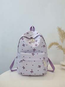 3pcs Set - Cute Bow Pattern Backpack Set For Back To School, Large Capacity Polyester School Day Bag With Lunch Bag And Pencil Case, Multi-Pocket Casual Backpack, Lightweight Bookbag, Suitable For Students/Graduates/Young People, Perfect For Back To School/Daily/Shopping/Short Trips And Outdoor Leisure Activities - 2283 - View 20