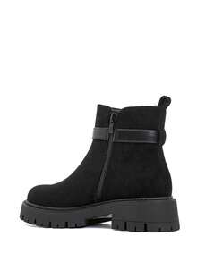 Bottines Chunky In Suédine à Épaisse Semelle Crantée – Le Style Urbain Décontracté - Black - View 3
