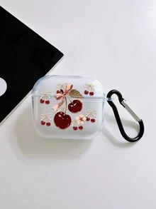 1件櫻桃蝴蝶結與花朵印花透明藍牙耳機保護殼，附防丟耳機殼掛鉤，甜美芭蕾女孩風耳機配件，適合日常使用與全年送禮，情人節、聖誕節、開學季理想之選 - 彩色 - 查看 6