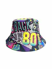 1pc Men's Autumn Geometric Graffiti Letter Print Reversible Bucket Hat For Casual Wear And Street Style,Summer,Beach,Holiday,Festival,Travel - Multicolor - View 12