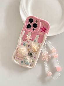 Cartoon Starfish Shell Accessory Painted Oil Wave Edge Print Protective Case With Chain Accessory New Style Compatible With IPhone 17/17 Pro/17 Pro Max/16/16 Pro Max/15/14/XR/7/8/15 Pro Max/13/11/XS Soft Case P12 Anti-Drop Creative Straight Edge Painted - Multicolor - View 7